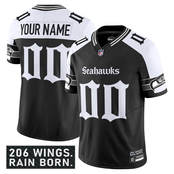 Men's Seattle Seahawks Active Player Custom Black Alternate 2025 F.U.S.E. 'Gothic Rain City Shadows Edition' Vapor Limited Stitched Football Jersey Men's Seattle Seahawks Active Player Custom Black Alternate 2025 F.U.S.E. 'Gothic Rain City Shadows Edition' Vapor Limited Stitched Football Jersey